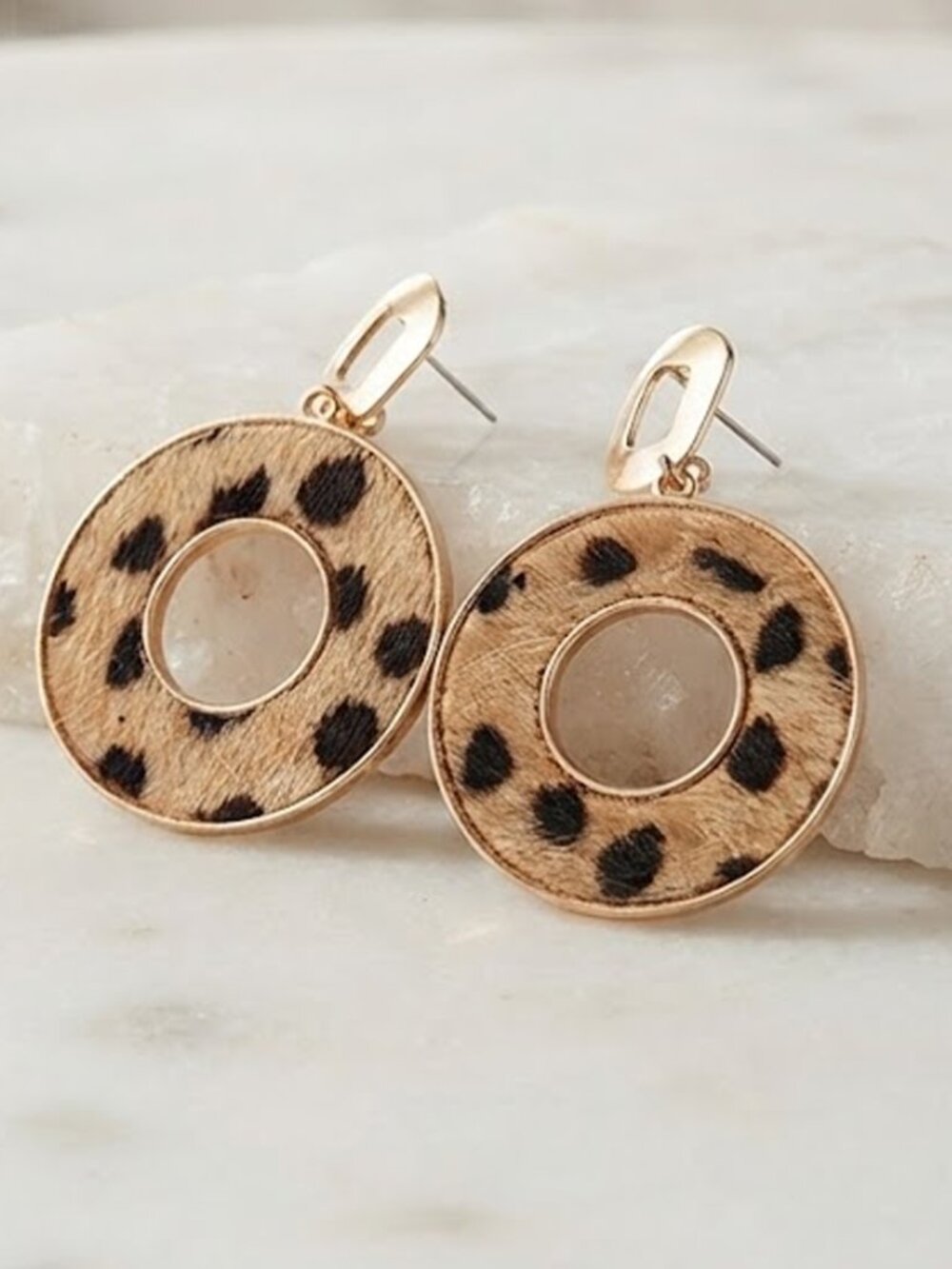 Gold-Tone Leopard Print Hoop Drop Earrings - Women Jewelry